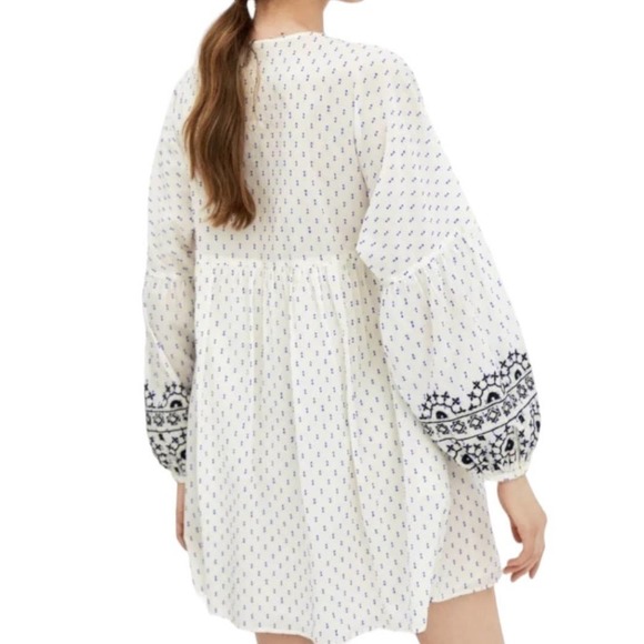 Zara trf Collection Shift Dress Ecru Blue Swiss Dot Size M - Picture 2 of 14
